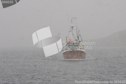 Image of Fishing boat in the snow