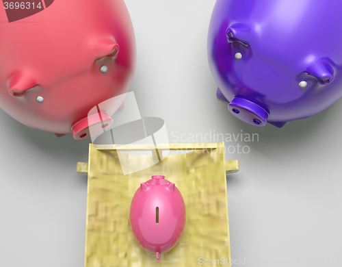 Image of Piggy Family Shows Mother Father And Daughter