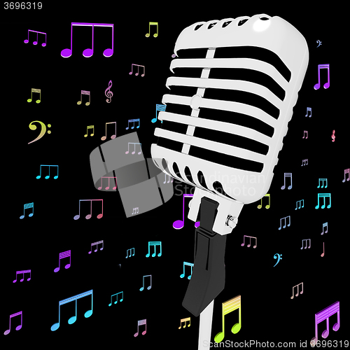Image of Microphone Music Closeup With Musical Notes Shows Songs Or Hits