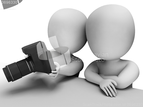 Image of 3d Characters Reviewing Images On Dslr Digital Camera