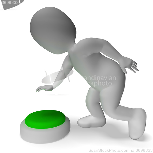 Image of Button Pushed By 3d Man Shows Start Or Control