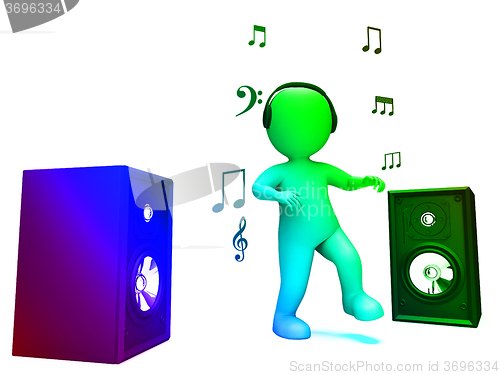 Image of Dancing Disco Character Shows Loud Speakers And Songs