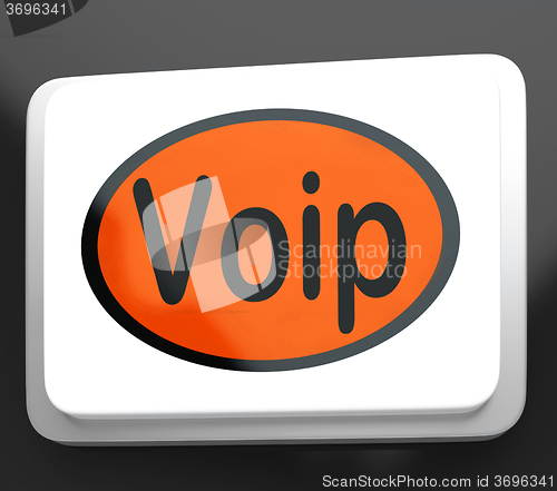 Image of Voip Button Means Voice Over Internet Protocol Or Broadband Tele