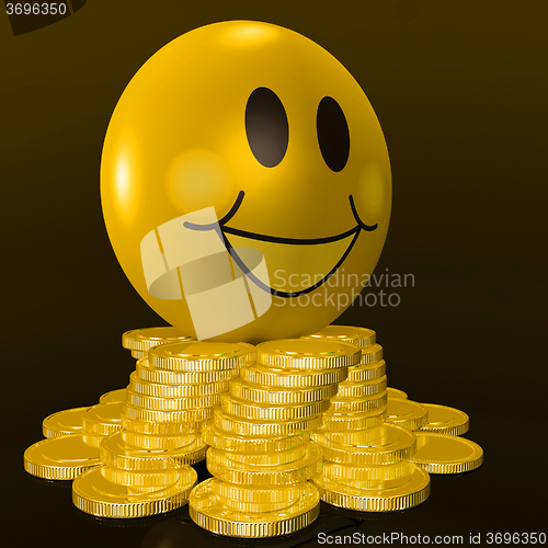 Image of Smiley Face With Coins Shows Profitable Earnings