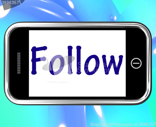 Image of Follow Smartphone Means Following On Social Media For Updates