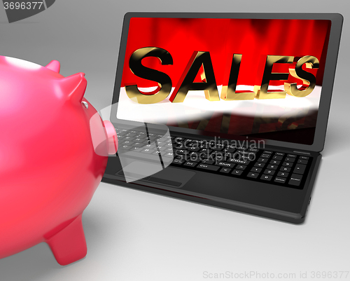 Image of Sales On Laptop Showing Online Commerce