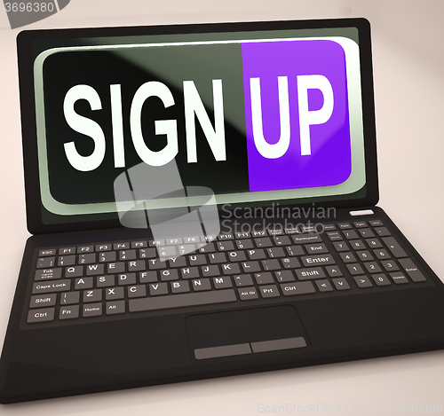 Image of Sign Up Button On Laptop Shows Website Registration