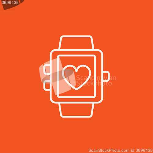 Image of Smartwatch with heart sign line icon.