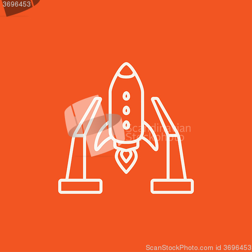 Image of Space shuttle on take-off area line icon.