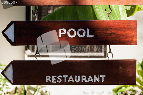 Image of signboard on the beach at hotel, Koh Samui, Thailand