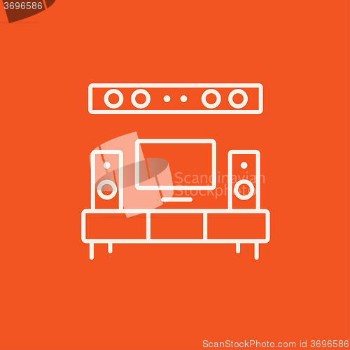 Image of TV flat screen and home theater line icon.