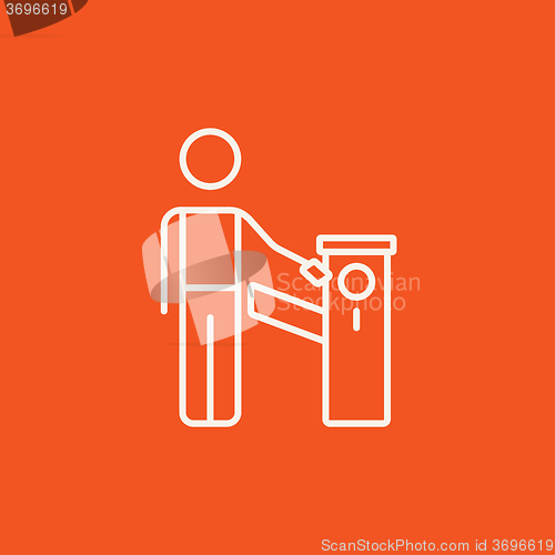 Image of Man at car barrier line icon.