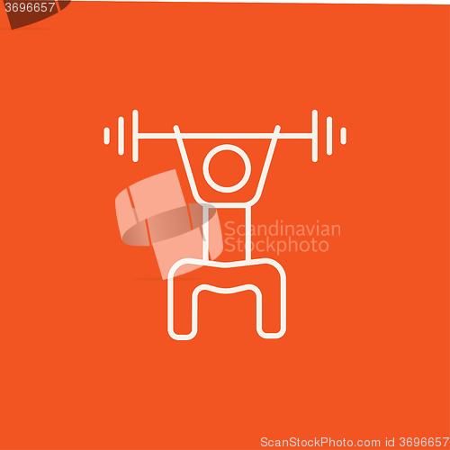 Image of Man exercising with barbell line icon.