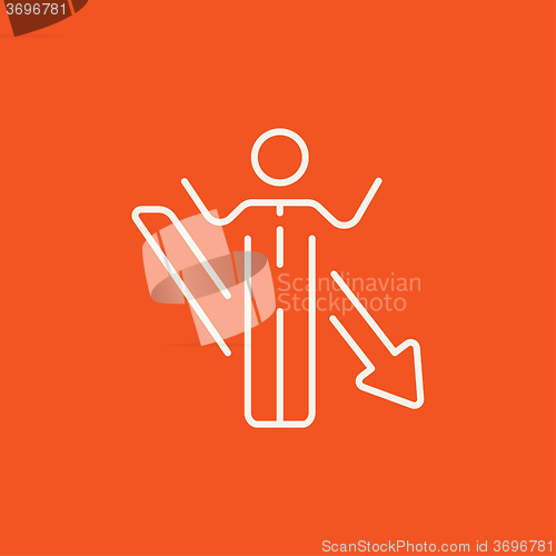 Image of Businessman with arrow down line icon.