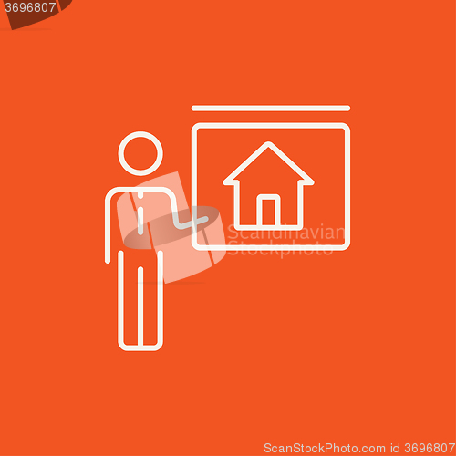 Image of Real estate agent showing house line icon.