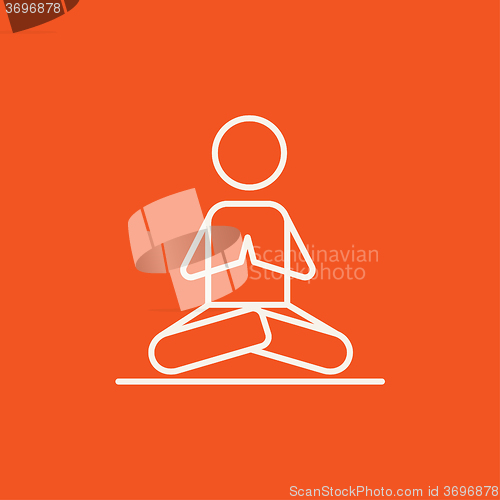 Image of Man meditating in lotus pose line icon.