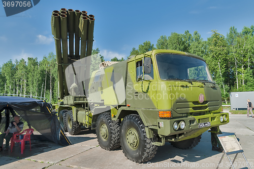 Image of Jet system of volley fire on Tatra ruck. Russia