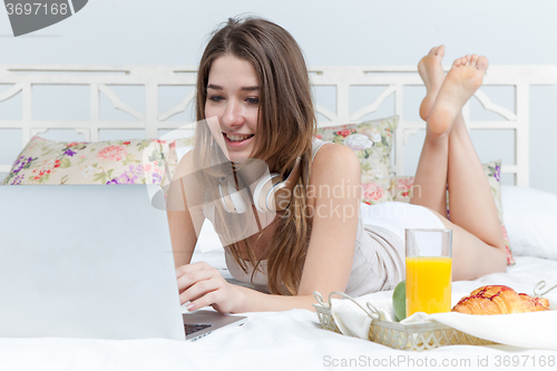Image of The morning and breakfast of young beautiful girl