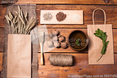 Image of collection of healthy superfood, top view