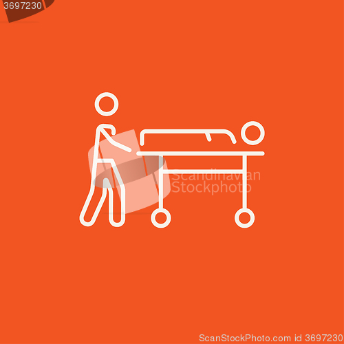 Image of Man pushing stretchers line icon.