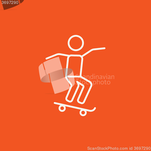 Image of Man riding on skateboard  line icon.