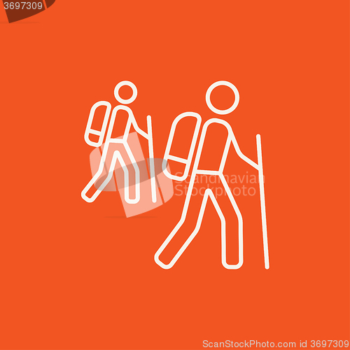 Image of Tourist backpackers line icon.