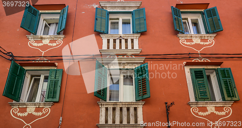 Image of Windows and walls in old town Rovinj Croatia