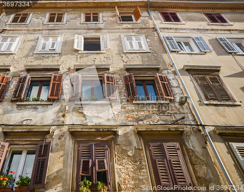 Image of Windows and walls in old town Rovinj Croatia