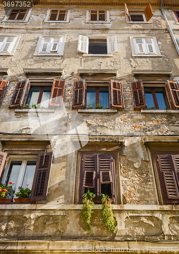 Image of Windows and walls in old town Rovinj Croatia