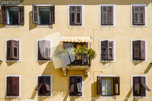 Image of Windows and walls in old town Rovinj Croatia