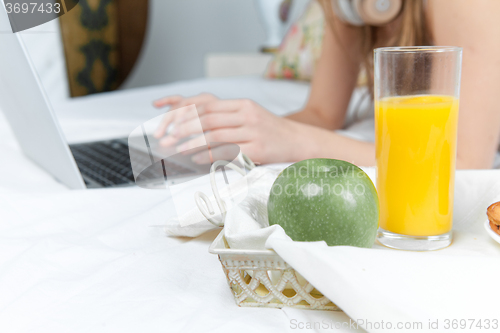 Image of The morning and breakfast of young beautiful girl