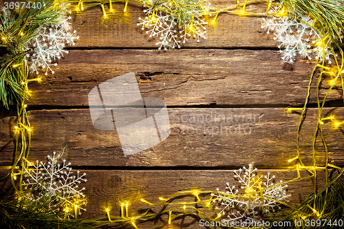 Image of The wooden table with Christmas decorations 