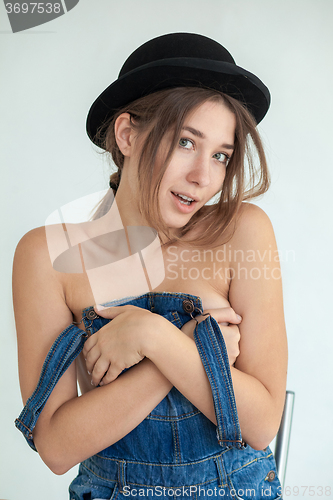 Image of portrait of pretty young funny woman 