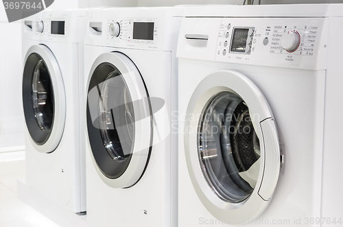 Image of washing mashines in appliance store