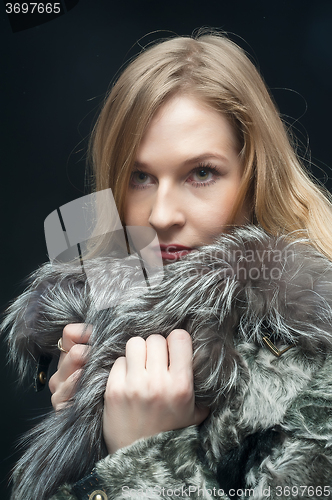 Image of Fashion woman in fur coat, lady portrait