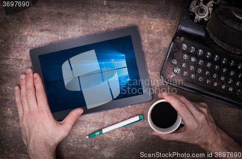 Image of HEERENVEEN, NETHERLANDS, June 6, 2015: Tablet computer with Wind