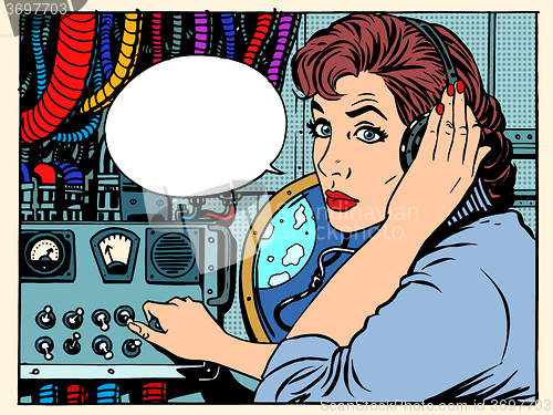 Image of Girl radio space communications with astronauts