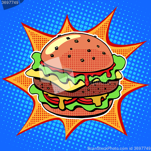 Image of Fast food Burger with sesame meat salad and cheese