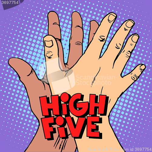 Image of high five greeting white black hand