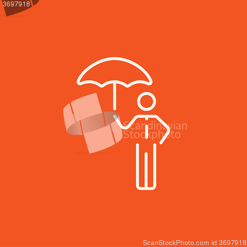 Image of Businessman with umbrella line icon.