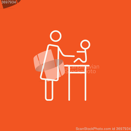 Image of Woman taking care of baby line icon.