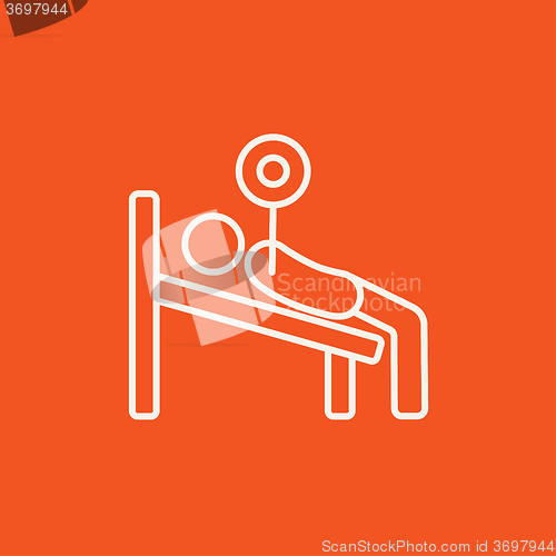 Image of Man lying on bench and lifting barbell line icon.