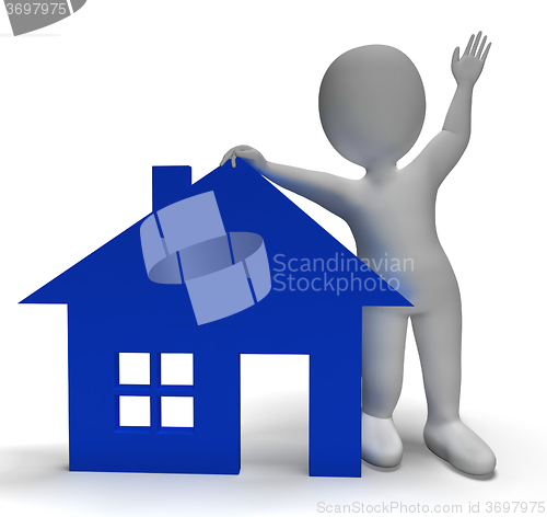 Image of House Symbol And 3d Character Showing Real Estate