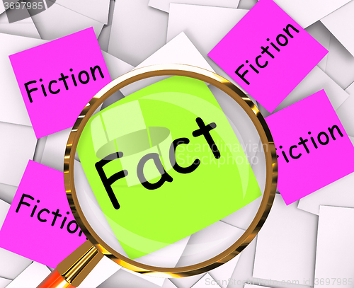 Image of Fact Fiction Post-It Papers Mean Truth Or Myth