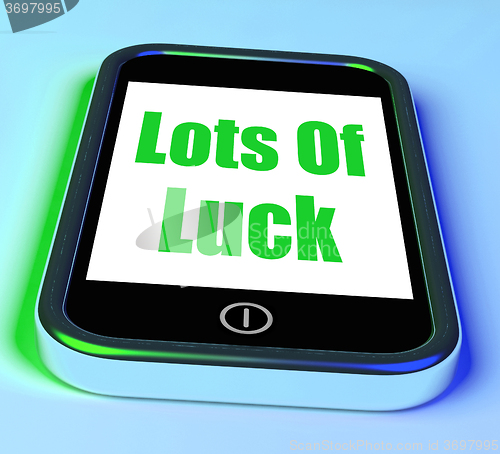 Image of Lots of Luck On Phone Shows Good Fortune