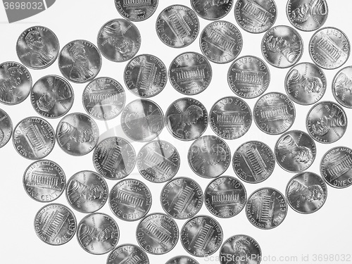 Image of Black and white Dollar coins 1 cent wheat penny