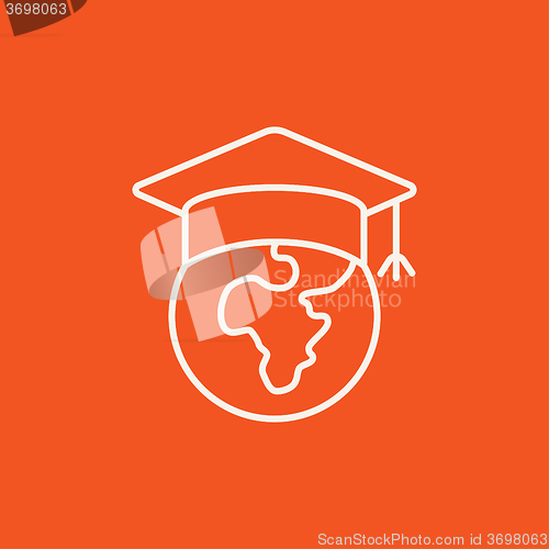 Image of Globe in graduation cap line icon.