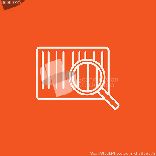 Image of Magnifying glass and barcode line icon.