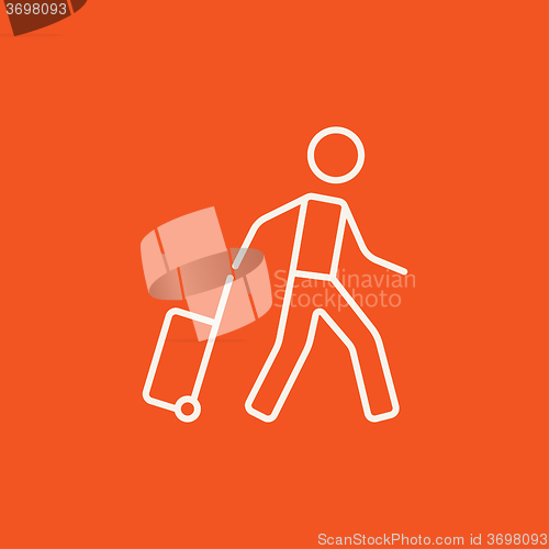 Image of Man with suitcase line icon.