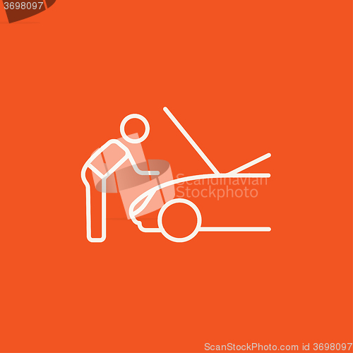 Image of Man fixing car line icon.